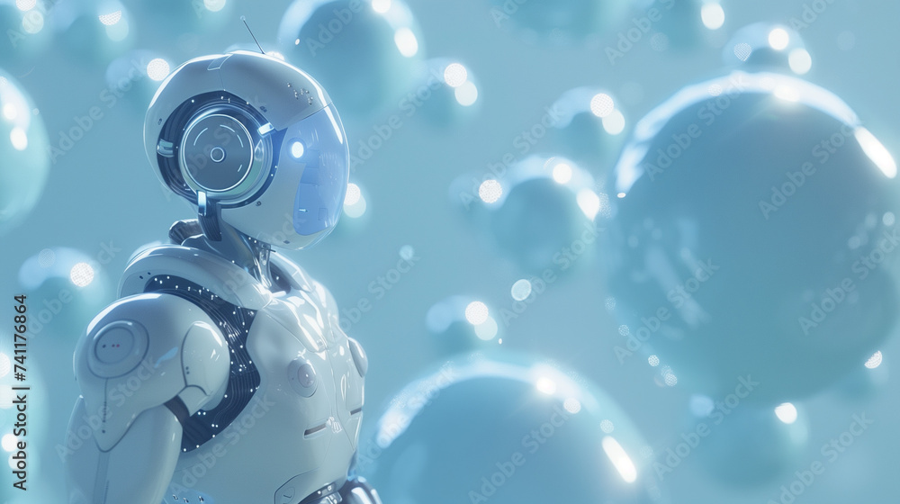 Poster modern ai humanoid robot, advanced futuristic artificial intelligence robot, future of ai tech, robo
