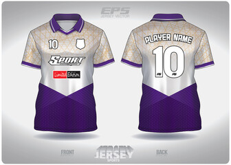 EPS jersey sports shirt vector.Purple and white mesh pattern design, illustration, textile background for V-neck poloshirt, football jersey poloshirt.eps