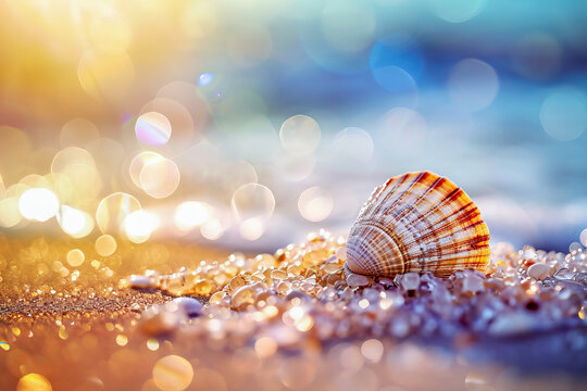 Shell on the beach sand, representing the energy and joy of summer
