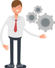 Businessman Character Holding Gears
