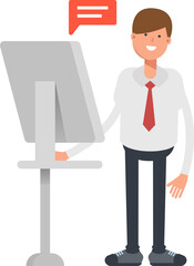 Businessman Character Working on Computer
