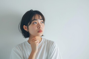 Asian girl wears white t-shirt wondering short