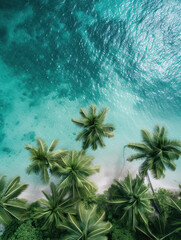 Top view tropical island sea beach with palm trees