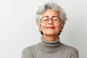 Smiling elderly woman, close-up of smiling elderly woman with white hair, healthy senior living