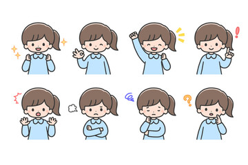 いろいろな表情の女の子セット　上半身