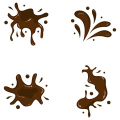 Chocolate Splash Illustration. With Drips and Splatters Design. Isolated On White Background. Vector Icon Set