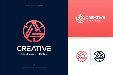 Abstract digital connection technology logo design inspiration