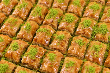 Baklava, traditional array baklava in turkish dessert.  