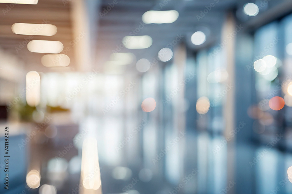 Wall mural blurred empty open space office. abstract light bokeh at office interior background