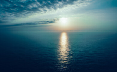 Aerial view of beautiful sea wave and sunrise sky