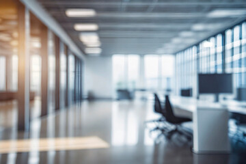 Blurred empty open space office. Abstract light bokeh at office interior background