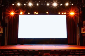  a huge screen in front of a stage with spot lights, 