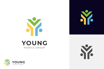 initial letter y people group logo design. abstract young people lifestyle with happy logo symbol icon design for healthy life design element - obrazy, fototapety, plakaty