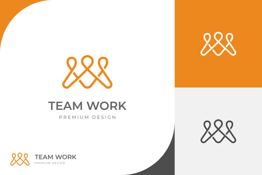 People teamwork or together friendship logo icon design with line human graphic illustration vector symbol