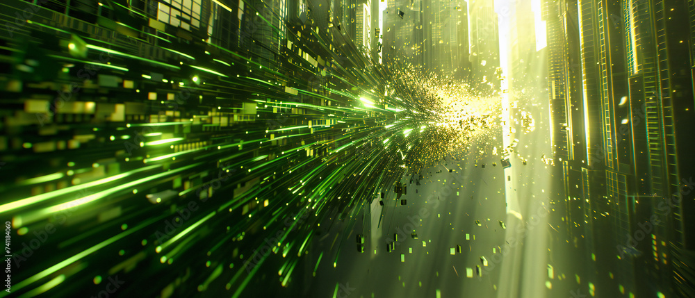 Poster abstract network in motion, futuristic technology and science, a background of glowing data lines