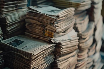 Closeup shot of several newspapers stacked on top of each other.