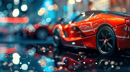 New cars display in luxury showroom with light bokeh in motor show event