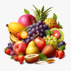 Naklejka na ściany i meble Still life of delicious fresh bright fruits on a white background
