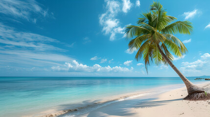 Palm tree on the tropical beach, generative ai
