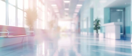 Abstract interior of a hospital or clinic: a luxury hospital corridor. Blur clinic interior background Healthcare and medical concepts