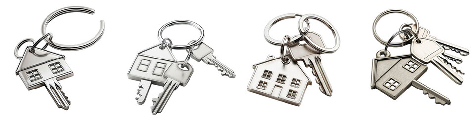 House keys with house shaped keychain Hyperrealistic Highly Detailed Isolated On Transparent Background Png File