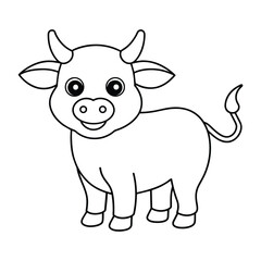 Vector cartoon cute Ox coloring page for kids