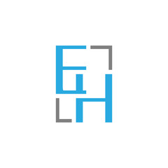 Letter EH rectangle line logo blue grey color 