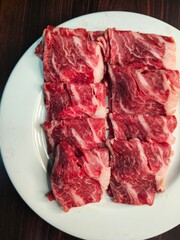 Raw beef sirloin sliced for Sukiyaki japanese food