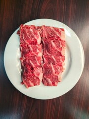 Raw beef sliced for Sukiyaki - japanese food style
