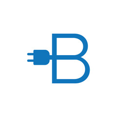 the initial letter b with a blue electrical socket logo