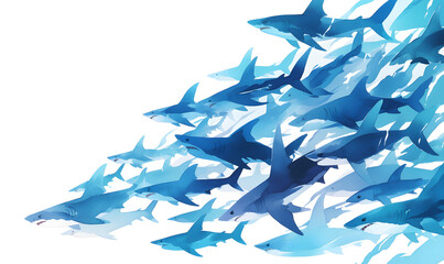 A Minimal Watercolor Banner of a Row of Sharks,  Generative AI