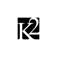 initial letter number K2 square logo negatif space