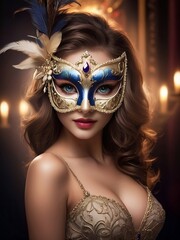 Obraz premium Portrait of a young lady in carnival mask