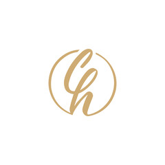 Letter ch initial logo circle gold colr