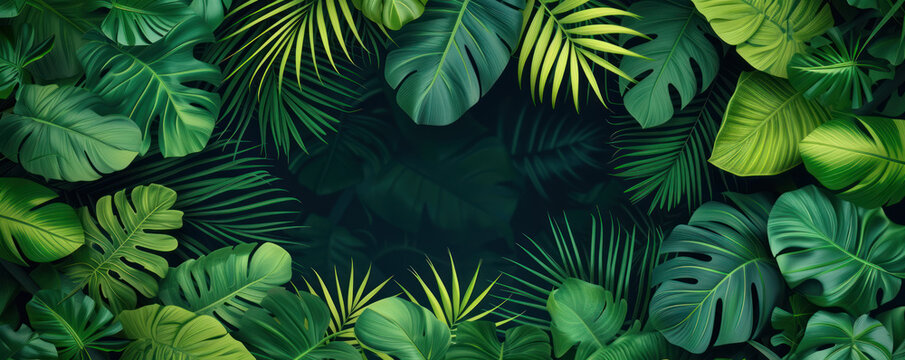 Frame border colorful jungle tropical leaves background