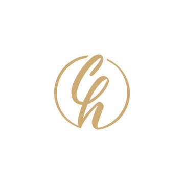 Letter ch initial logo circle gold colr