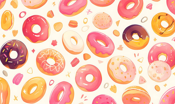 Cartoon watercolor donuts pattern background,  Generative AI