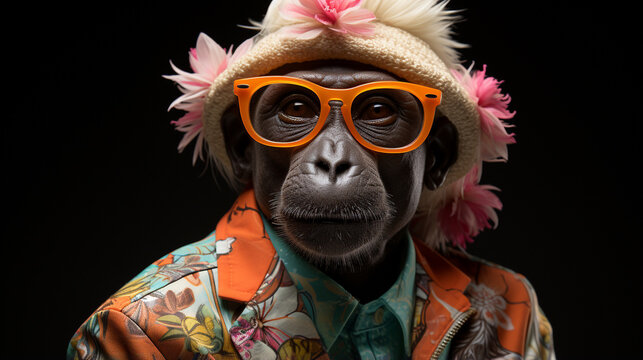 Monkey with sunglasses HD 8K wallpaper Stock Photographic Image