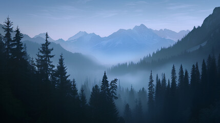 Fototapeta premium Beautiful mountain views covered in mist