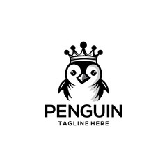 penguin logo wearing a crown. penguin cartoon animal character logo