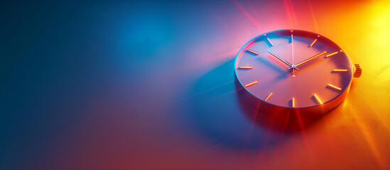 Modern Wall Clock on a Vibrant Neon Gradient Background