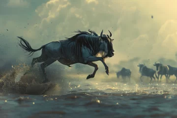 Stof per meter  Wildebeests crossing the Mara river  © CStock