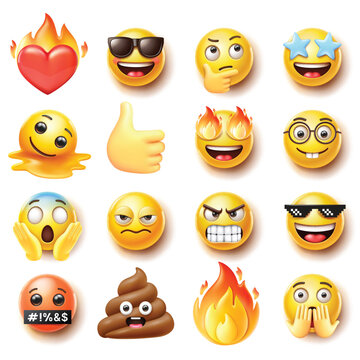 Emoji emoticons symbols icons color set.