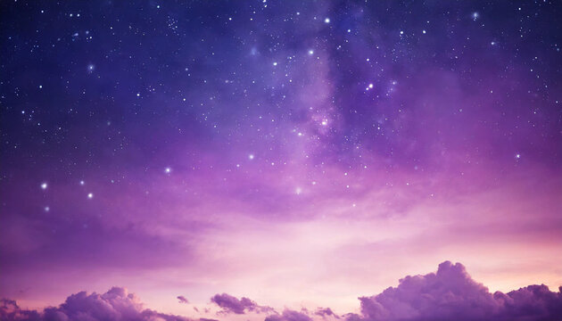 Purple Gradient Sky With Stars And Clouds, Ideal Phone Wallpaper For Mystical Ambiance