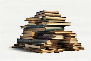 A pile of books library on a white background Ai generative.