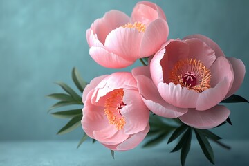 Soft Pink Peonies on Blue Backdrop