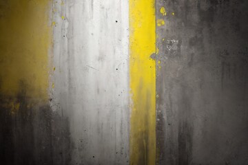 Abstract painting in grey, yellow, black and white colours.
