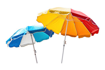 two colorful beach umbrella isolated on transparent and white background.PNG image