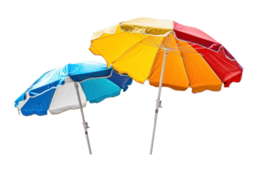 two colorful beach umbrella  isolated on transparent and white background.PNG image	