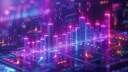 Fototapeta na wymiar futuristic city in virtual space. Futuristic city with neon lights